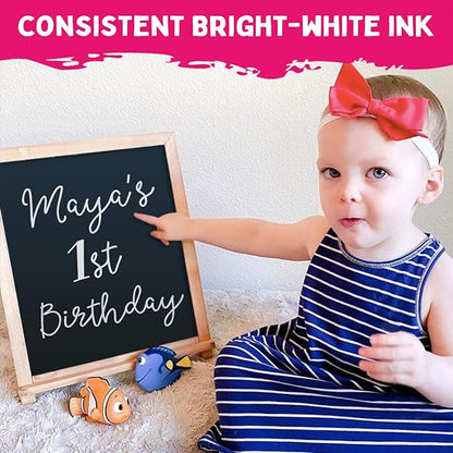 White Chalk Markers Fine Tip 4 Pack — 3mm Wet & Dry Erase Chalk Pens for Blackboards & Glass