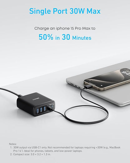 Anker Desktop Charger, Fast Charging USB C Charger with 112W Max 6-Port Desk Accessories for Home Office, Campatible with Multiple Devices, iPhone, iPad, MacBook, Galaxy and More (Cable Not Included)