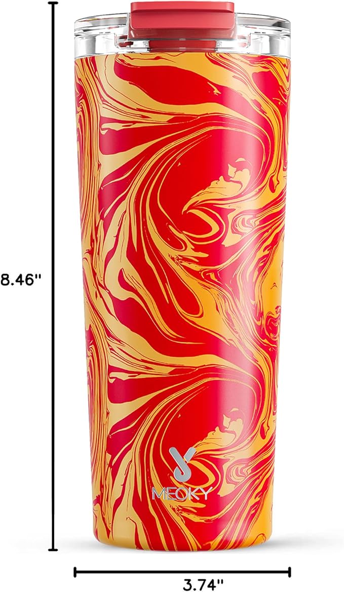 Meoky 24 oz Travel Coffee Mug with Leak-proof Lid, Stainless Steel Insulated Coffee Tumbler, Keeps Hot for 8 Hours or Cold for 24 Hours, Fits in Car Cup Holder (Lava Swirl)