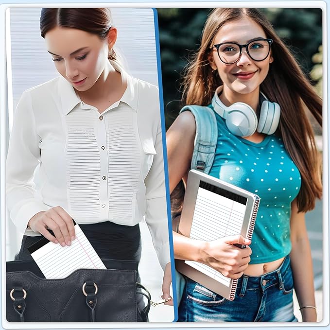 6 Pack Legal Pad 5x8, 180 Sheets Small Note Pad College Ruled Writing Pad Perforated Notepad for School, Office, To-Do Lists Grocery List Shopping List, 30 Sheets White