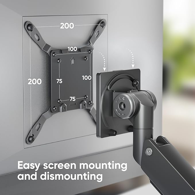 ONKRON Heavy Duty Monitor Arm for 17-57 Inch Screen up to 59.4 lbs, Ultrawide Monitor Mount with Gas Spring, VESA 75x75-200x200, Single Arm Screen Mount for Desk Swivel, Tilt, Rotation Black