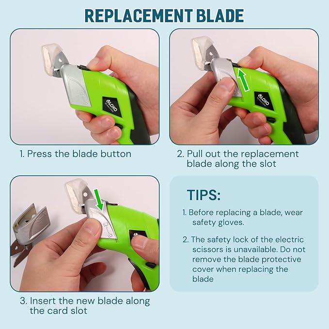 Cordless Electric Scissors, VLOXO Cardboard Cutter Electric Fabric Scissors with Blades Rechargeable Powerful Fabric Cutter for Crafts Leather Carboard Carpet Plastic Felt with Case Green