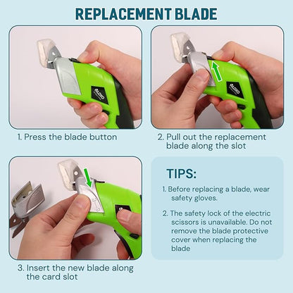 Cordless Electric Scissors, VLOXO Cardboard Cutter Electric Fabric Scissors with Blades Rechargeable Powerful Fabric Cutter for Crafts Leather Carboard Carpet Plastic Felt with Case Green
