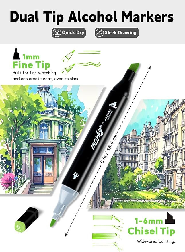 168+2 Colors Alcohol Markers with Free App, Chisel & Fine Tip Alcohol-Based Marker Set for Adults, Dual Tip Artist Markers for Drawing, Coloring Illustration, Painting and Great Gift Idea