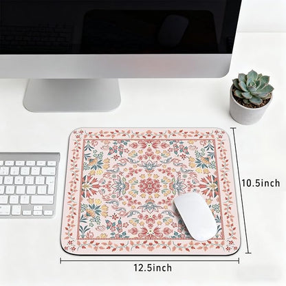 Pink Floral Patterns Desk Mat, Large Gaming Mouse Pad Non-Slip Rubber Base with Stitched Edges, Waterproof Protection for PC Laptop Home Office Desk Decor (12.5x10.5in)
