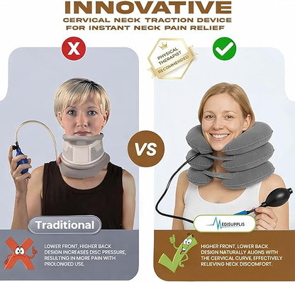 Neck Stretcher, Cervical Traction Device, Neck Traction Device for Neck Pain Relief, Adjustable Inflatable Neck Stretcher Cervical Traction and Neck Brace, Neck Decompression Home Use (Gray)