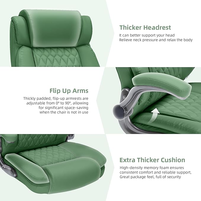 Large High Back Office Chair with Flip Arms- Executive Desk Chair with Locking Wheels, Adjustable Lumbar Support, Ergonomic Synthetic Leather Computer Chair Prevents Cats Scratching