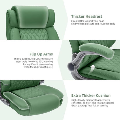 Large High Back Office Chair with Flip Arms- Executive Desk Chair with Locking Wheels, Adjustable Lumbar Support, Ergonomic Synthetic Leather Computer Chair Prevents Cats Scratching