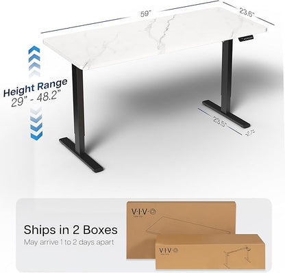 VIVO Electric Dry Erase 60 x 24 in Standing Desk, Memory Height Adjustment, 1B Series, White Marble Pattern Top, Black Frame, DESK-KIT-1B6WM