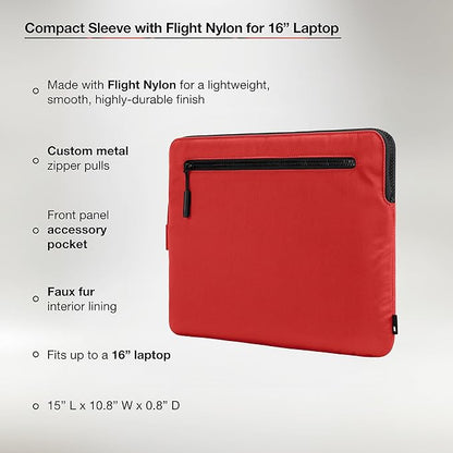 Incase Compact Laptop Sleeve with Flight Nylon - 16 Inch MacBook Pro and Laptop Case – Slim Computer Sleeve with Faux Fur Lining, Front Accessory Pocket with Zipper - Festival Orange