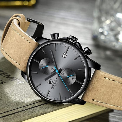 GOLDEN HOUR Mens Watch Fashion Sleek Minimalist Quartz Analog Mesh Stainless Steel Waterproof Chronograph Watches for Men with Auto Date