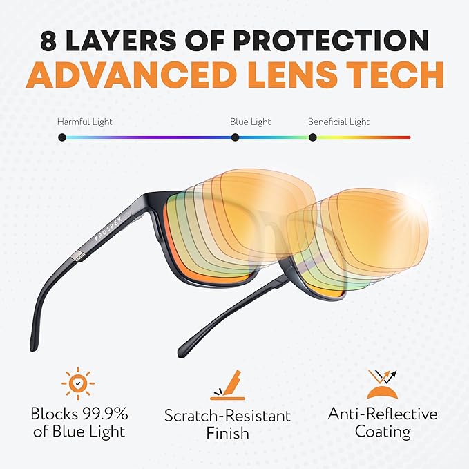Prospek SOLARIS Blue Light Glasses, Orange/Amber Lenses Filter 99.9% Blue Light for Sleep, Computer & Gaming Eyewear