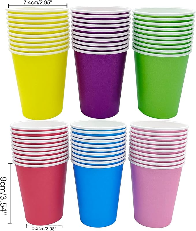 60pcs DIY Paper Cups, Multicolor Paper Cups For Wedding Party Picnic BBQ Travel and Event (8 Ounce,60 Count)