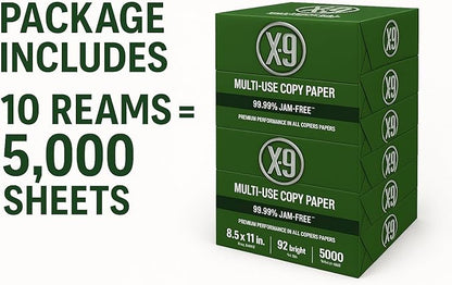 8.5 x 11 Copy Paper, 10 Reams (5000 Sheets), 20 lb White Printer & Copier Paper, 92 Brightness Multi-Use Letter Size - X-9 Series - Paper for Home, Office & School Printing