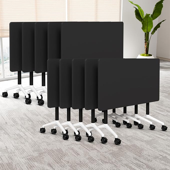 Folding Conference Table, 6 Pack Foldable Rolling Conference Room Tables Meeting Seminar Table Modern Conference Training Table for Office Classroom(Black, 63IN, 10)