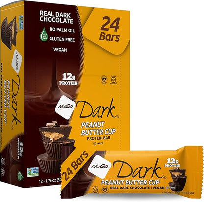 NuGo Dark Peanut Butter Cup, 12g Protein Bar, Vegan, Gluten Free, Non-GMO, Kosher Pareve, 24 Count