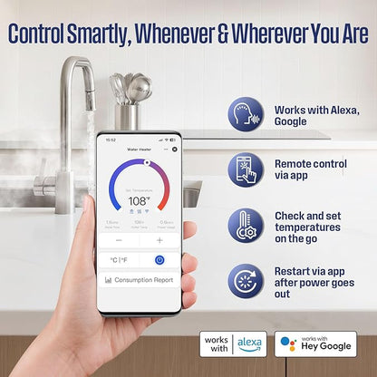 Westinghouse Apolo Mini 8kW Tankless Water Heater Electric, 240V Instant Hot Water, Smart WiFi Control, Compatible with Alexa & Google Home, Gray
