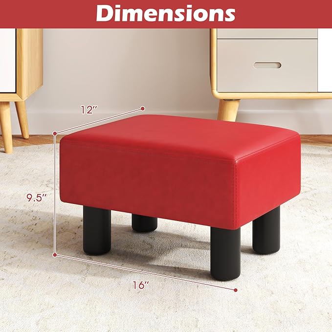 Giantex Small Foot Stool Ottoman, PU Leather Footrest with Storage, Padded Rectangle Footstool, Small Sofa Step Stool for Living Room, Bedroom & Entryway