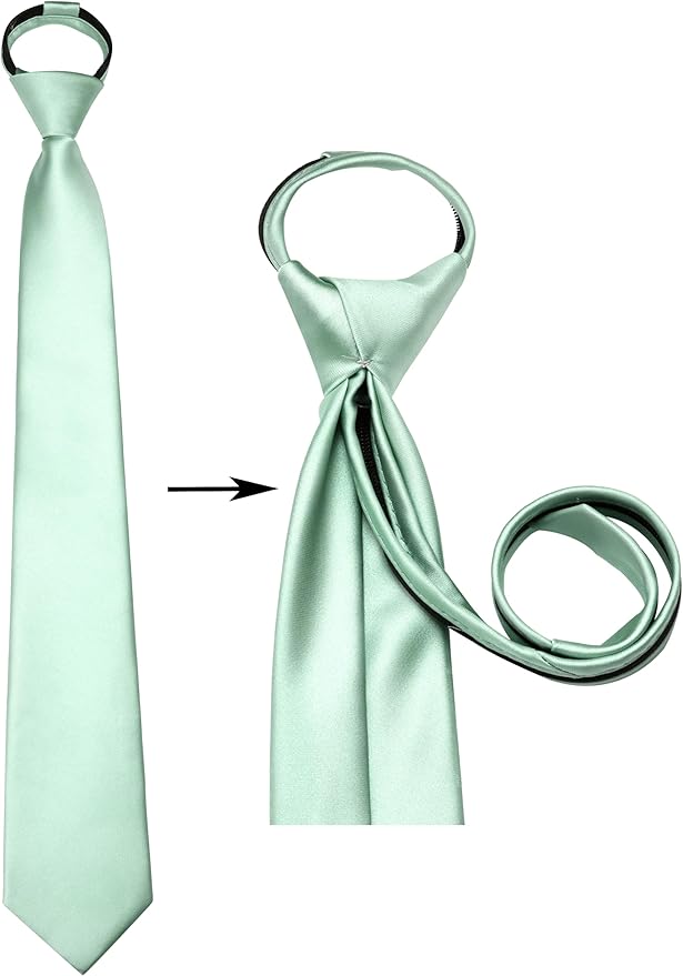 Branduce 3.15"（8cm） Pre-tied Adjustable Zipper Tie and Lapel Pin Solid Necktie Handkerchief Set for Men