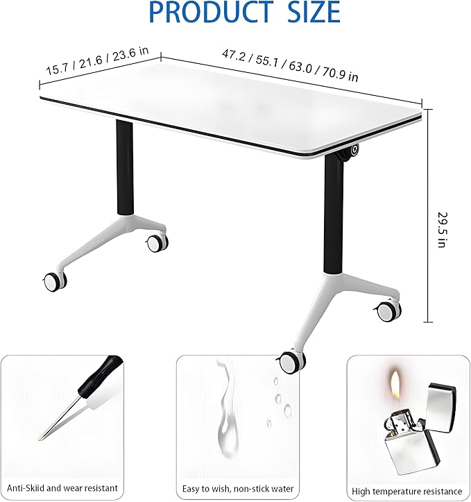 Conference Table, Foldable Flip-top Conference Room Table with Wheels - Mobile Office & Classroom Training Table for Collaborative Workshops, Team Meetings & Seminars (Yellow, 55"×16"×30")