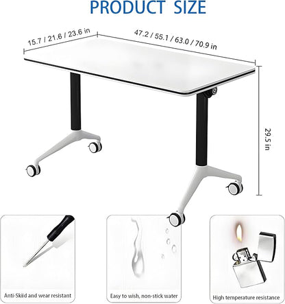 Conference Table, Foldable Flip-top Conference Room Table with Wheels - Mobile Office & Classroom Training Table for Collaborative Workshops, Team Meetings & Seminars (Yellow, 55"×16"×30")