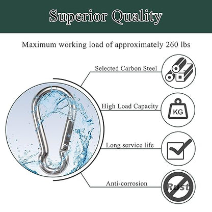 100PCS M6 2-3/8" Spring Snap Hooks Heavy Duty Carabiner Clips, 2.4" Galvanized Steel Quick Link Clip, 260LBS Holding Capacity Keychain Clip for Swing Hammock Gym Outdoor Hiking Camping