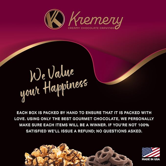 KREMERY Creamy Chocolate Cravings - Thanksgiving Chocolate Covered Pretzels & Caramel Popcorn Gift Basket, in Seagrass Tray + Ribbon (Premium, 2.5 lbs) Holiday Xmas Christmas