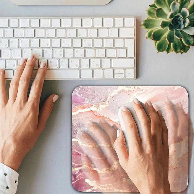 Pink Gold Marble Patterns Desk Mat, Large Gaming Mouse Pad Non-Slip Rubber Base with Stitched Edges, Waterproof Protection for PC Laptop Home Office Desk Decor (12.5x10.5in)