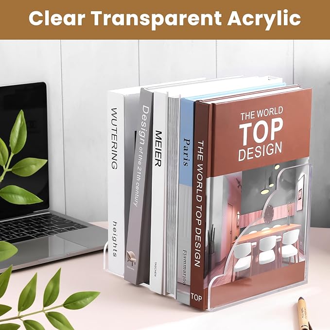 Acrylic Scalloped Magazine File Holder Workspace Vertical Organizers Binder Holder Organization Folder Rack for Desk Office Bookend Notebooks Envelopes Mail Organizer
