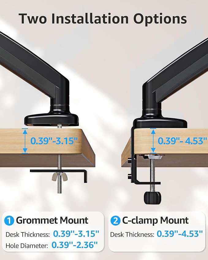 MOUNTUP Single Monitor Desk Mount Holds Screen up to 32 inch, Adjustable Gas Spring Monitor Arm, Computer Monitors Stand with Clamp/Grommet Mounting Base, VESA Mounts Fit 4.4-17.6lbs Computer, Black