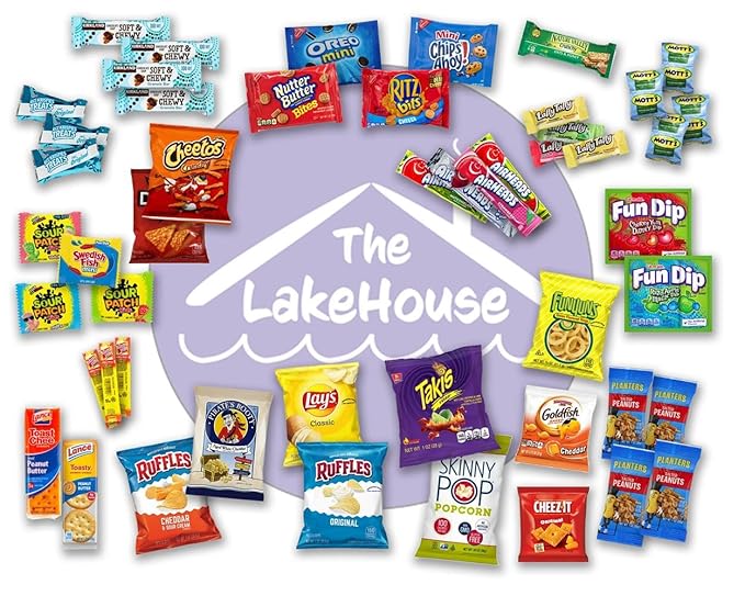 Chips Variety Pack 50 Count - Gift Basket Care Packages for College Students, Kids, Adults - Individually Wrapped School or Office Snacks with Chips, Cookies, Candy - Snack Packs from The LakeHouse
