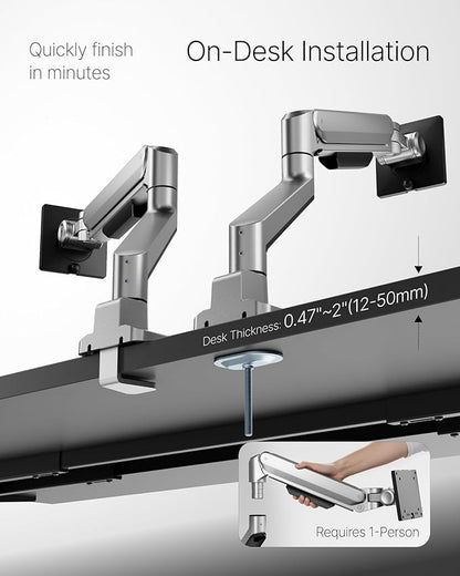 monTEK Deluxe Monitor Arm for 17 to 40 Inch Curved Screens with Cable Management Aluminum Fully Adjustable Single Monitor Arm with Clamp/Grommet, Quick Release Plate,75x75/100x100 VESA, MA1008SL