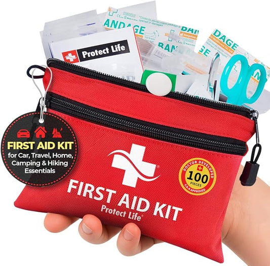 Protect Life Survival First Aid Kit for Home/Business, Camping Survival Kits | Mini Travel First Aid Kit | Camping Equipment | Small Kits for Car | Outdoor Emergency Survivals Pack - 100pcs