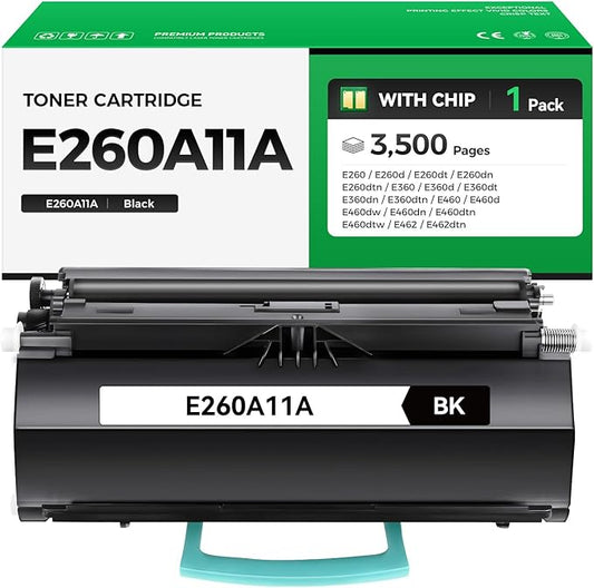E260A11A Black Toner Cartridge with chip High Yield 1-Pack Replacement for Lexmark E260A11A Compatible with E260 E360 E460 E462 E260d E260dn E260dt E260dtn E360d E360dn E460d E460dw E462dtn Printer