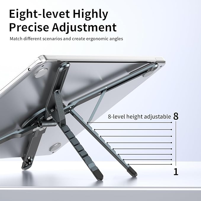 Adjustable Laptop Stand for Desk with Magnetic Phone Holder, MagSafe Compatible Portable Foldable Computer Riser for MacBook, iPhone, iPad, Tablet - Perfect for Office, Home, Traveling