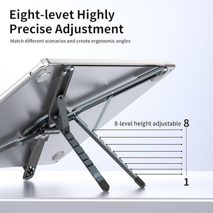 Adjustable Laptop Stand for Desk with Magnetic Phone Holder, MagSafe Compatible Portable Foldable Computer Riser for MacBook, iPhone, iPad, Tablet - Perfect for Office, Home, Traveling