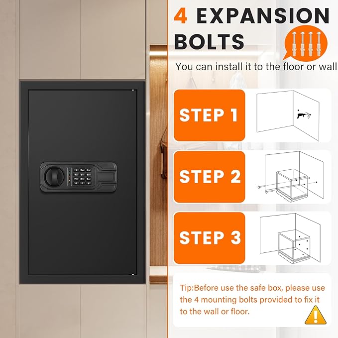 5.2 Cuft Large Fireproof Safe for Home Use, Digital Safe Box with Programmable Keypad, Spare Keys and Alarm System, Anti-Theft Security Safes for Home and Office