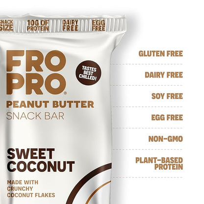 FROPRO Plant Protein Snack Bars - Plant Based Protein Bars, All-Natural, Gluten, Dairy, & Soy Free, High Protein Bars with Low Calories | Coconut, 24 Pack