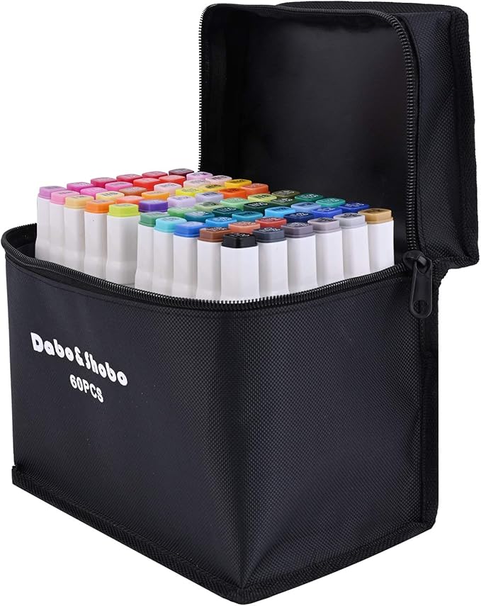 Dabo&Shobo 60 Colors Drawing Markers, Dual Tip Markers, Fine & Chisel Coloring Marker for Adult Coloring And Sketching