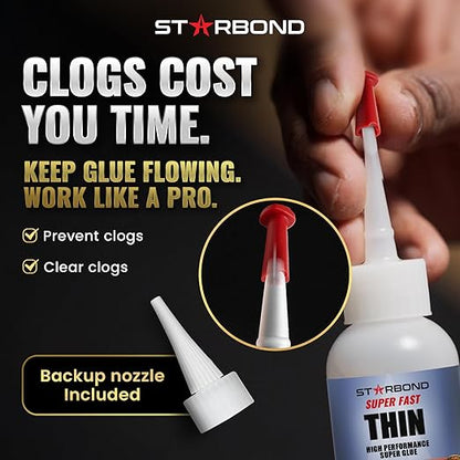 Starbond Super Fast Thin, Premium Instant CA (Cyanoacrylate Adhesive) Super Glue Plus Extra Cap and Microtips, (for Woodturning, Pen Turning, Hobby, Stabilizing, Finish, Inlay) (2 Ounce)
