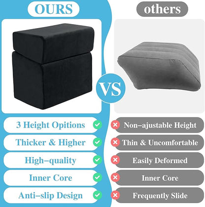 ROYALAY Adjustable Foot Rest Under Desk for Office, High-Density Foam Foot Rest with 3 Adjustable Heights, Ergonomic Footrest with Washable Cover for Home, Airplane, Travel(17 * 11 * 17in, Black)