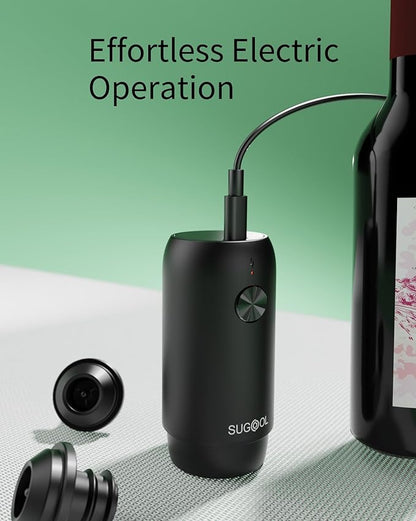 Electric Wine Saver & Preserver Pump with Vacuum Wine Bottle Stopper, Rechargeable, 4 Reusable Wine Bottle Stoppers, Wine Sealer, Keep Wine Fresh for Days