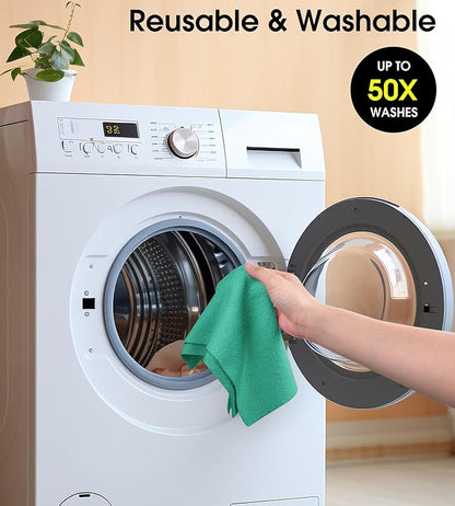 KitchLife Microfiber Cleaning Cloth Roll, 100 Pack - Tear-Away Microfiber Paper Towels, Lint-Free, Reusable, Washable for Kitchen, Car, Dishes, and Sensitive Surfaces (Forest Green)