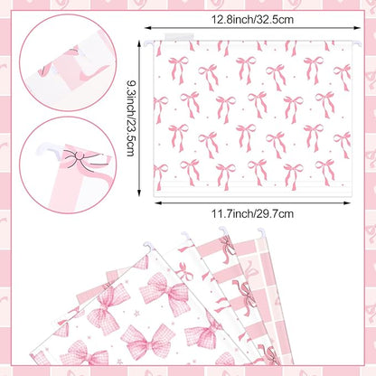 24 Hanging File Folder with Acrylic Organizer for Letter/a4 Size Desktop Clear File Storage Box with Handles for Home Work Office Use(Pink,Bow)