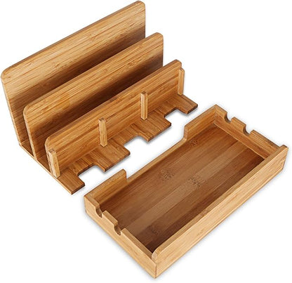 Bamboo Wood Multi-Device Desktop Charging Dock Station Charger Holder Cradle Stand Compatible for iPhone 16 15 14 13 12 11 Pro Max iPad mini Pro Air Laptop Tablets Samsung LG Sony Smartphones