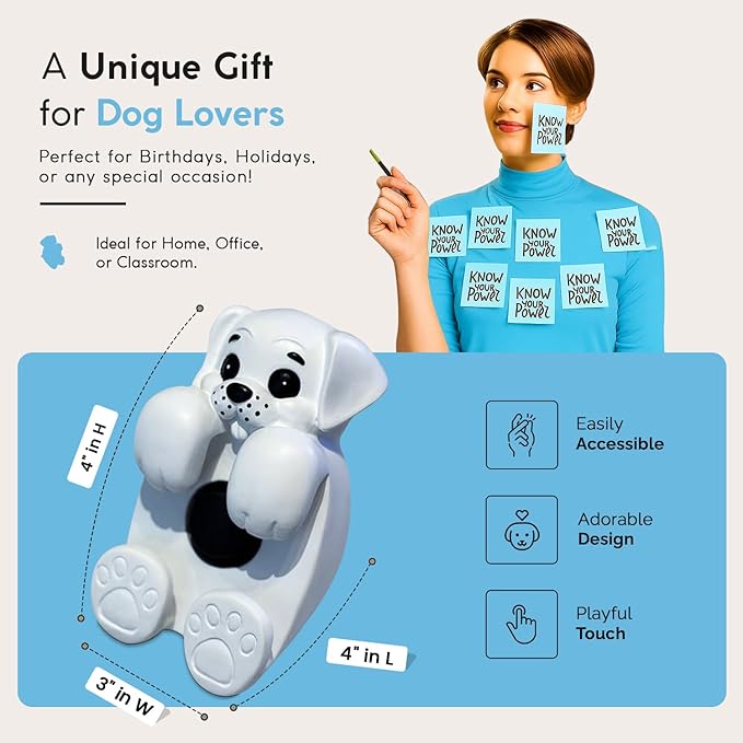 Resin Made Cute Sticky Note Holder for Desk | Happy Dog Face Pop Up Post it Note Dispenser with Blue Sticky Notes | Pop Up Sticky Notes Dispenser for Office Holds 3" x 3" Notes for School