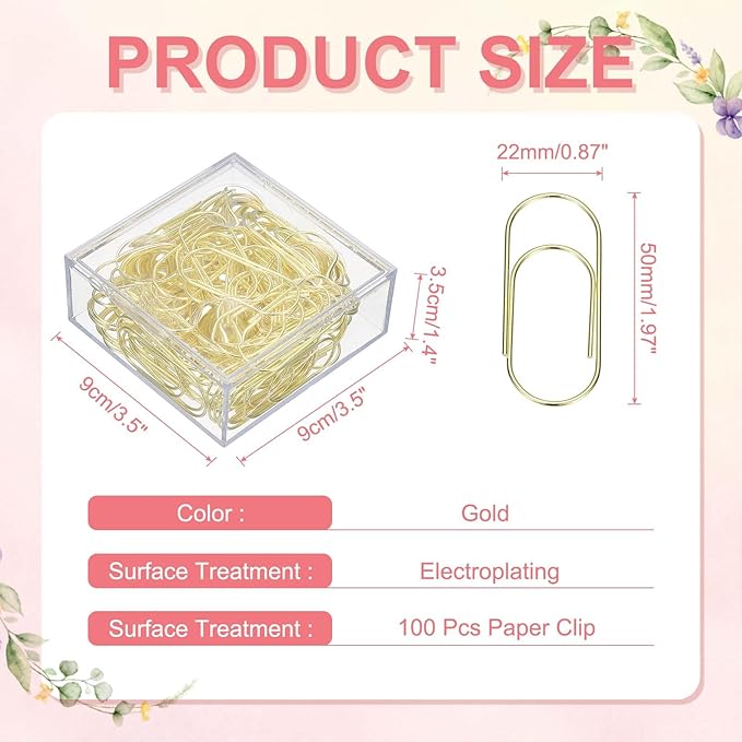 PATIKIL 100 Pcs Paper Clip, 2inch Non-Skid Metal Paper Clamp Clips Large for Office Supplies Craft Scrapbook Document Note Sorting, Electroplating, Gold