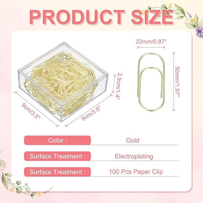 PATIKIL 100 Pcs Paper Clip, 2inch Non-Skid Metal Paper Clamp Clips Large for Office Supplies Craft Scrapbook Document Note Sorting, Electroplating, Gold