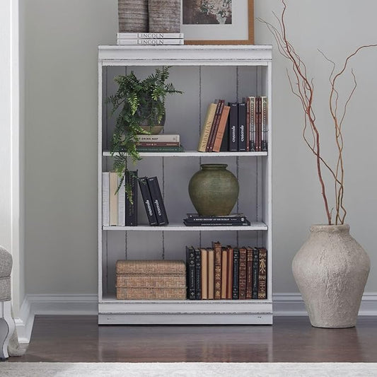 Liberty Furniture Magnolia Manor 48 Inch Bookcase for Living Room Office Storage - Antique White & Weathered Bark