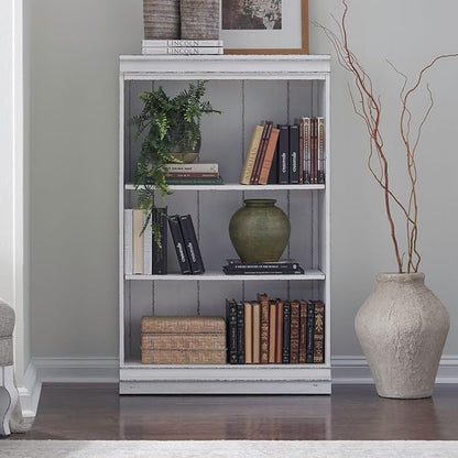 Liberty Furniture Magnolia Manor Stepped Bookcase Wall for Living Room Home Office Storage - Antique White & Weathered Bark